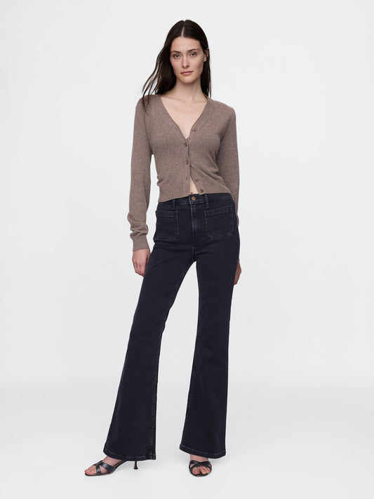 Siyah High Rise '70s Flare Jean Pantolon