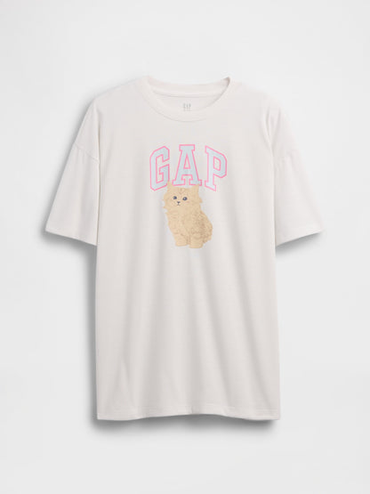 Beyaz Recycled Oversized Grafik Logo Pijama T-shirt