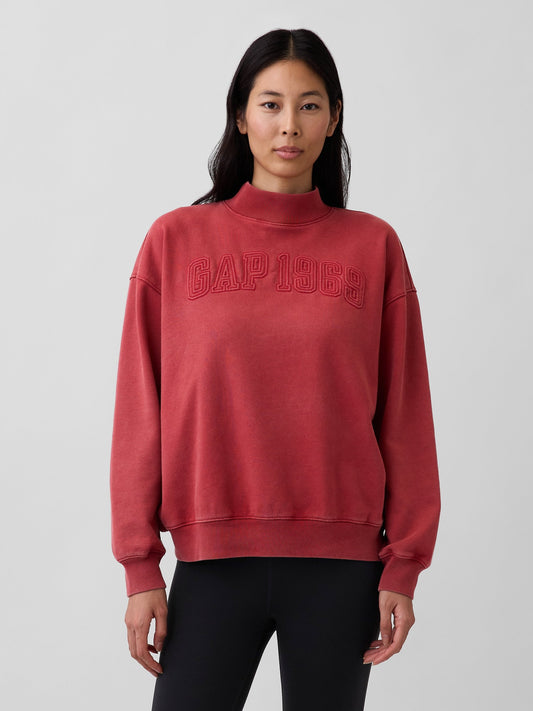 Kırmızı Heavyweight Fransız Havlu Kumaş Oversized Mockneck Sweatshirt