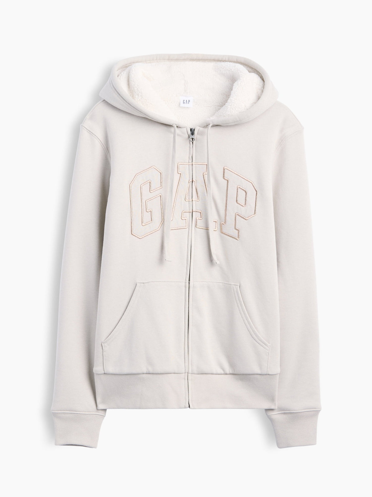 Kırık Beyaz Relaxed Gap Logo Sherpa-astarlı Fermuarlı Sweatshirt