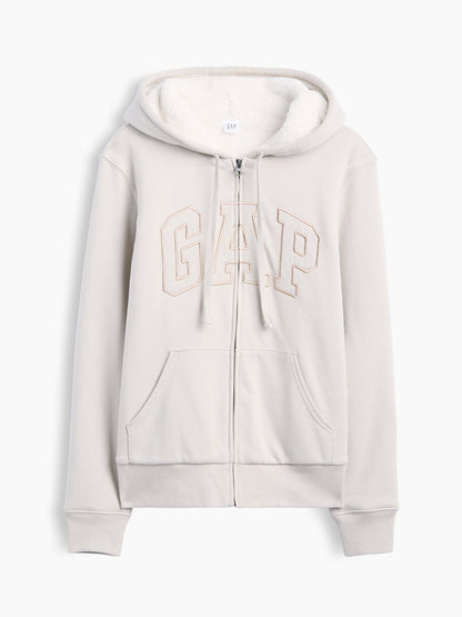 Kırık Beyaz Relaxed Gap Logo Sherpa-astarlı Fermuarlı Sweatshirt