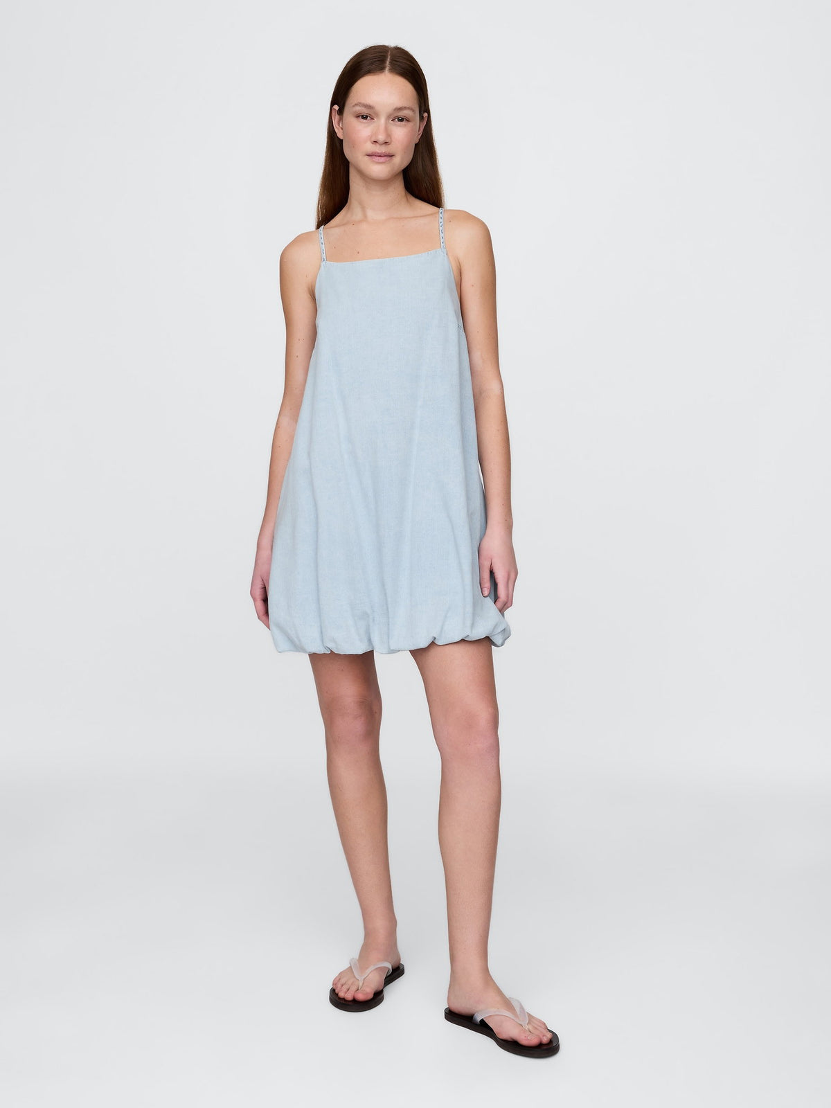 Açık Mavi Denim Bubble Mini Elbise
