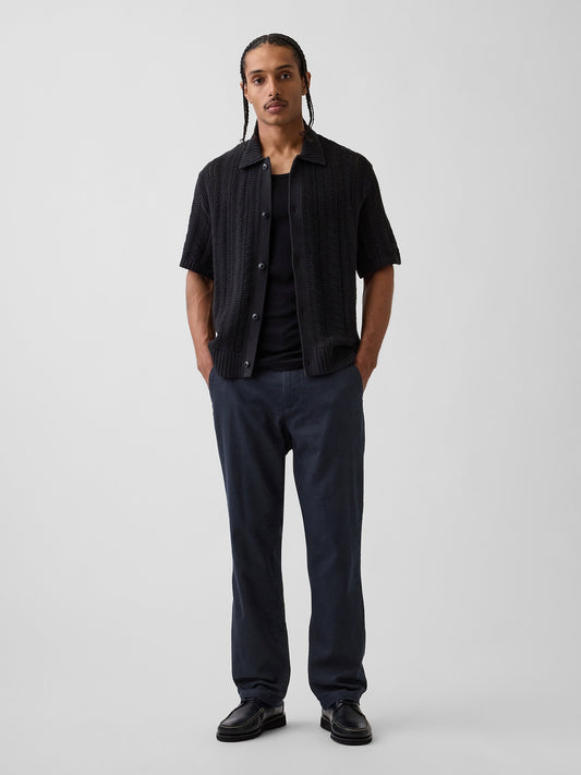 Lacivert Keten Pamuk Karışımlı Relaxed Straight Pantolon