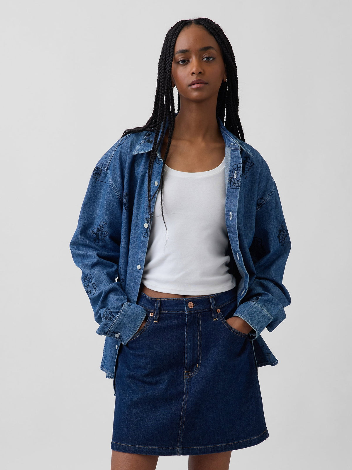 Mavi Jean-michel Basquiat Baskılı Denim Gömlek