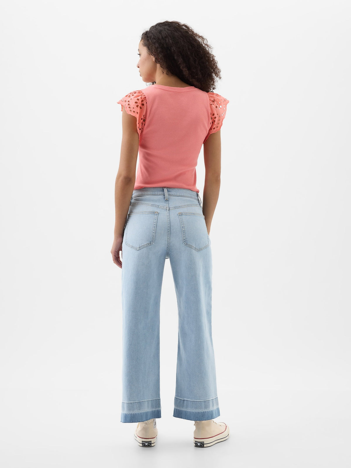 Açık Mavi High Rise Wide-leg Crop Jean Pantolon