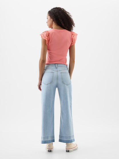 Açık Mavi High Rise Wide-leg Crop Jean Pantolon