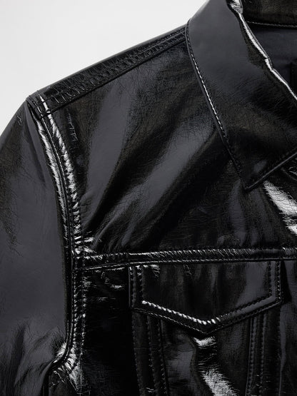 Siyah Gapstudio Vegan Patent Suni Deri Crop Ceket