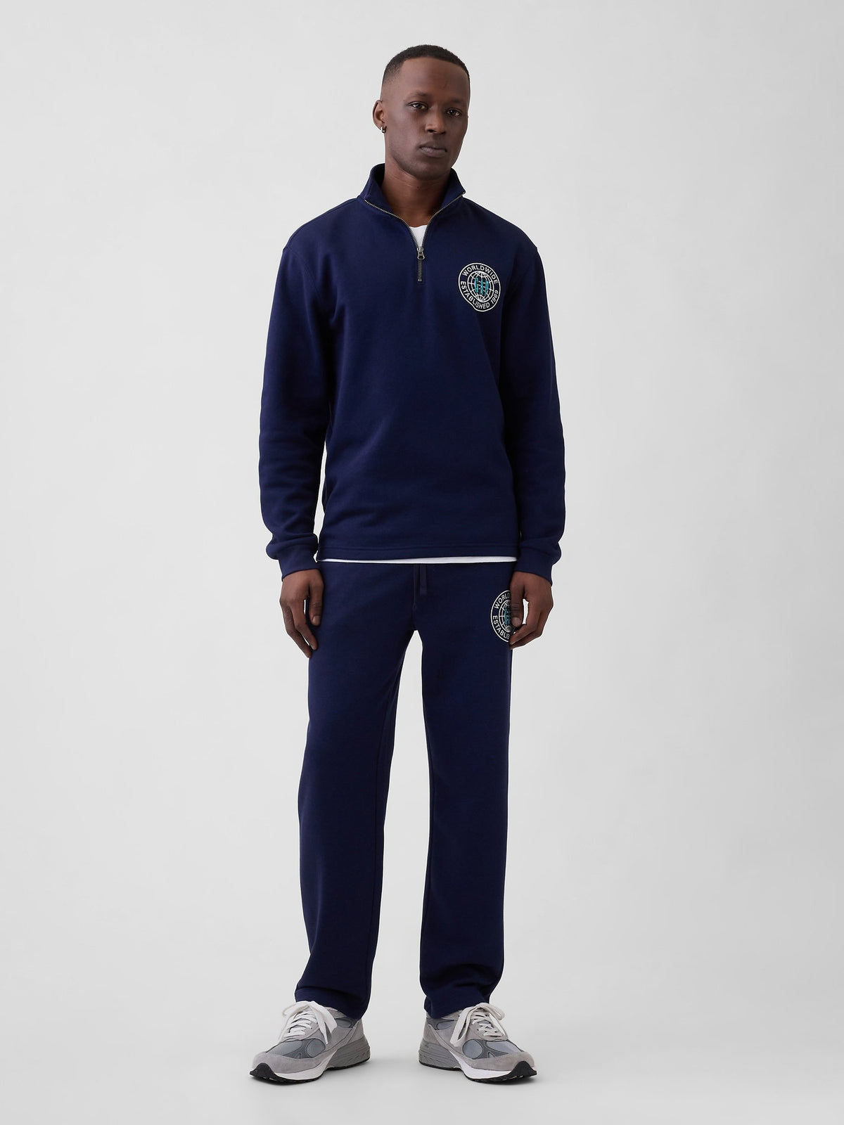 Lacivert Relaxed Gap Grafik Yarım Fermuarlı Sweatshirt