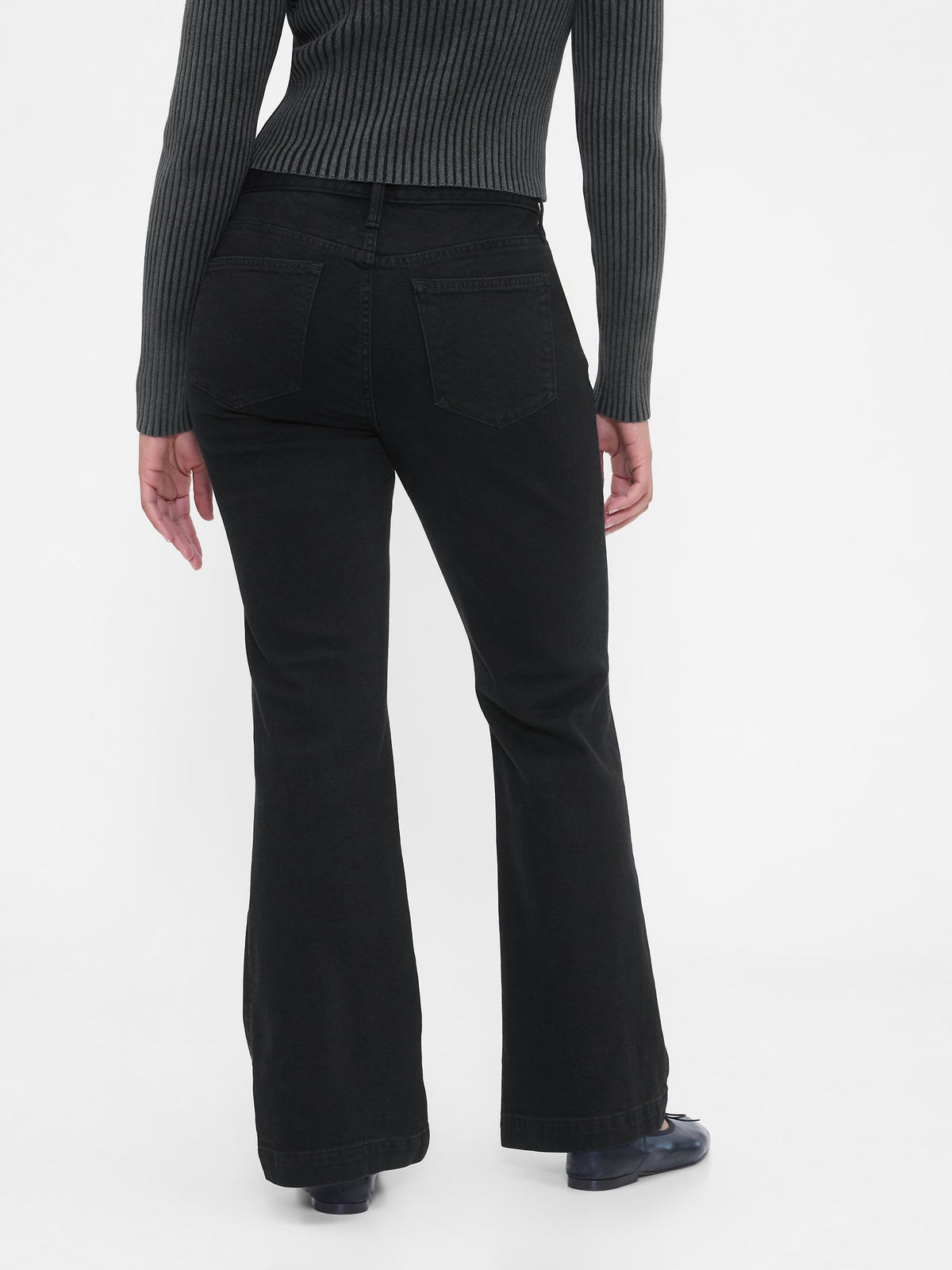 Siyah Low Rise Flare Jean Pantolon