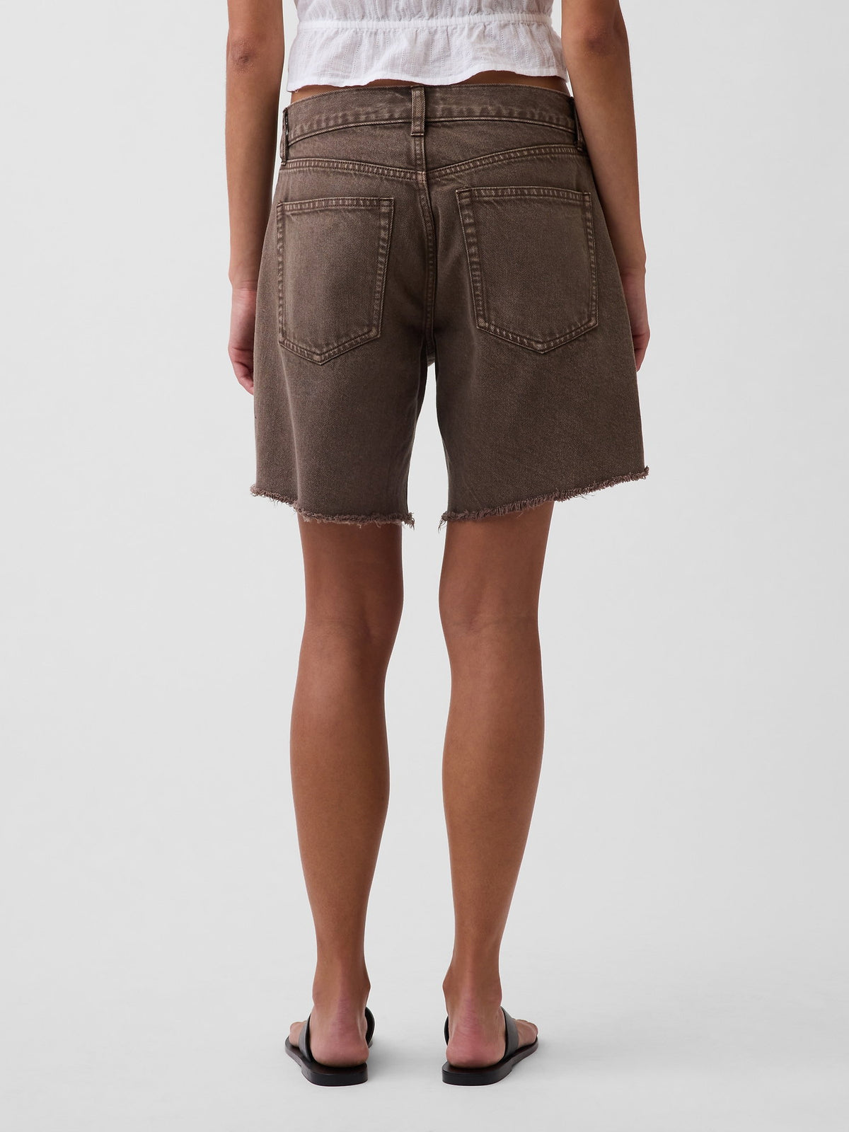 Kahverengi 8 Mid Rise Loose Denim Bermuda Şort