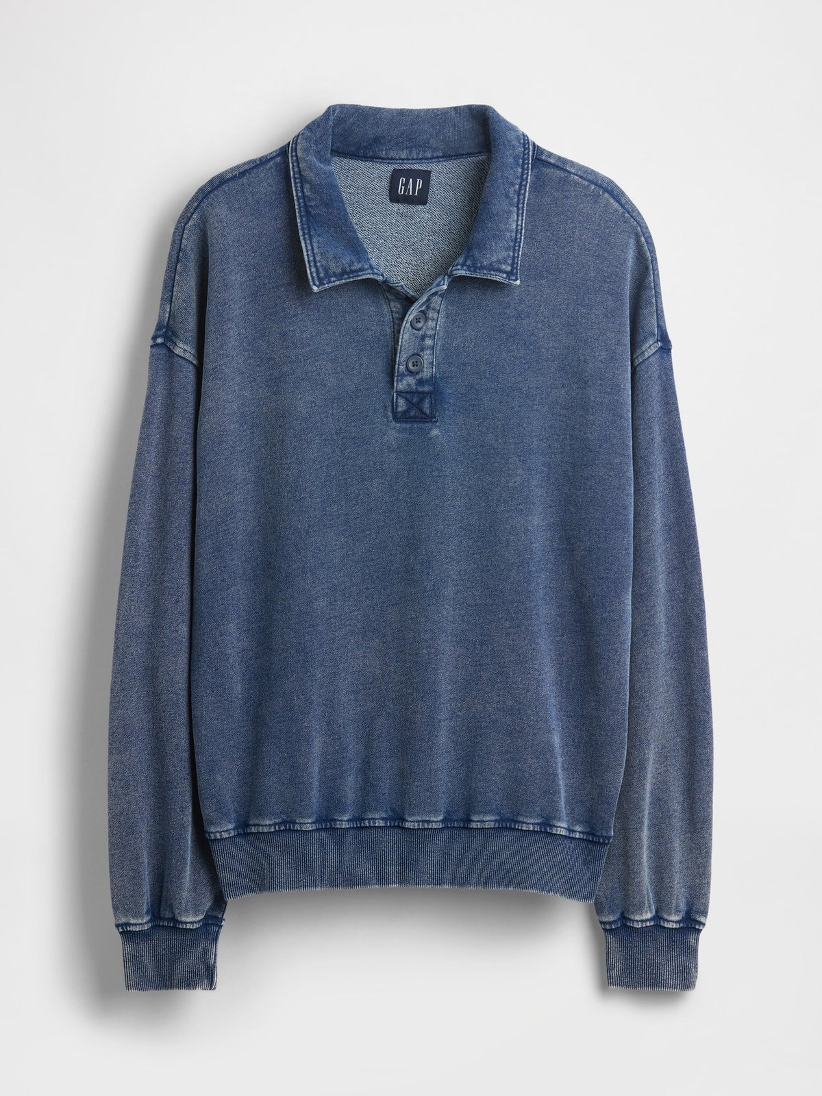 Mavi Fransız Havlu Kumaş Oversized Polo Sweatshirt