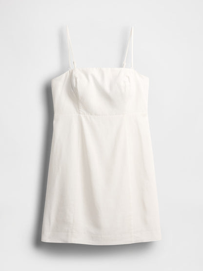 Beyaz Linen-blend Mini Elbise