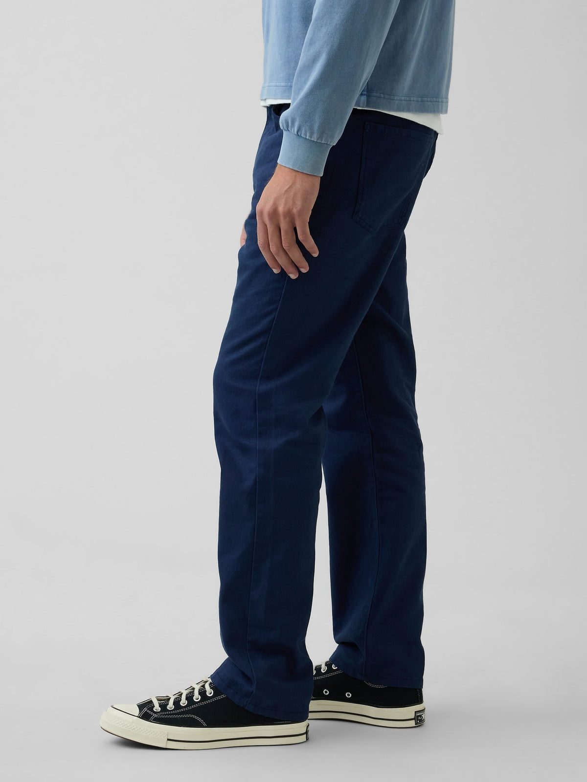 Koyu Mavi Keten Karışımlı Relaxed Straight Pantolon