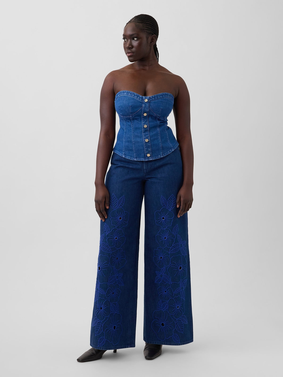 Koyu Mavi Gap × Hfr Low Slung Çiçekli Extra Baggy Jean Pantolon By Atelier Ndigo