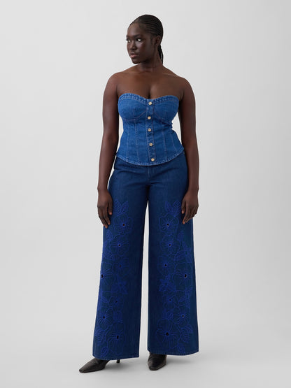 Koyu Mavi Gap × Hfr Low Slung Çiçekli Extra Baggy Jean Pantolon By Atelier Ndigo