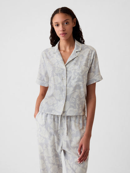 Gri Keten Karışımlı Pijama Üstü