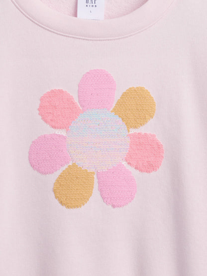 Beyaz Oversized Wedge Flippy-sequin Grafik Baskılı Sweatshirt