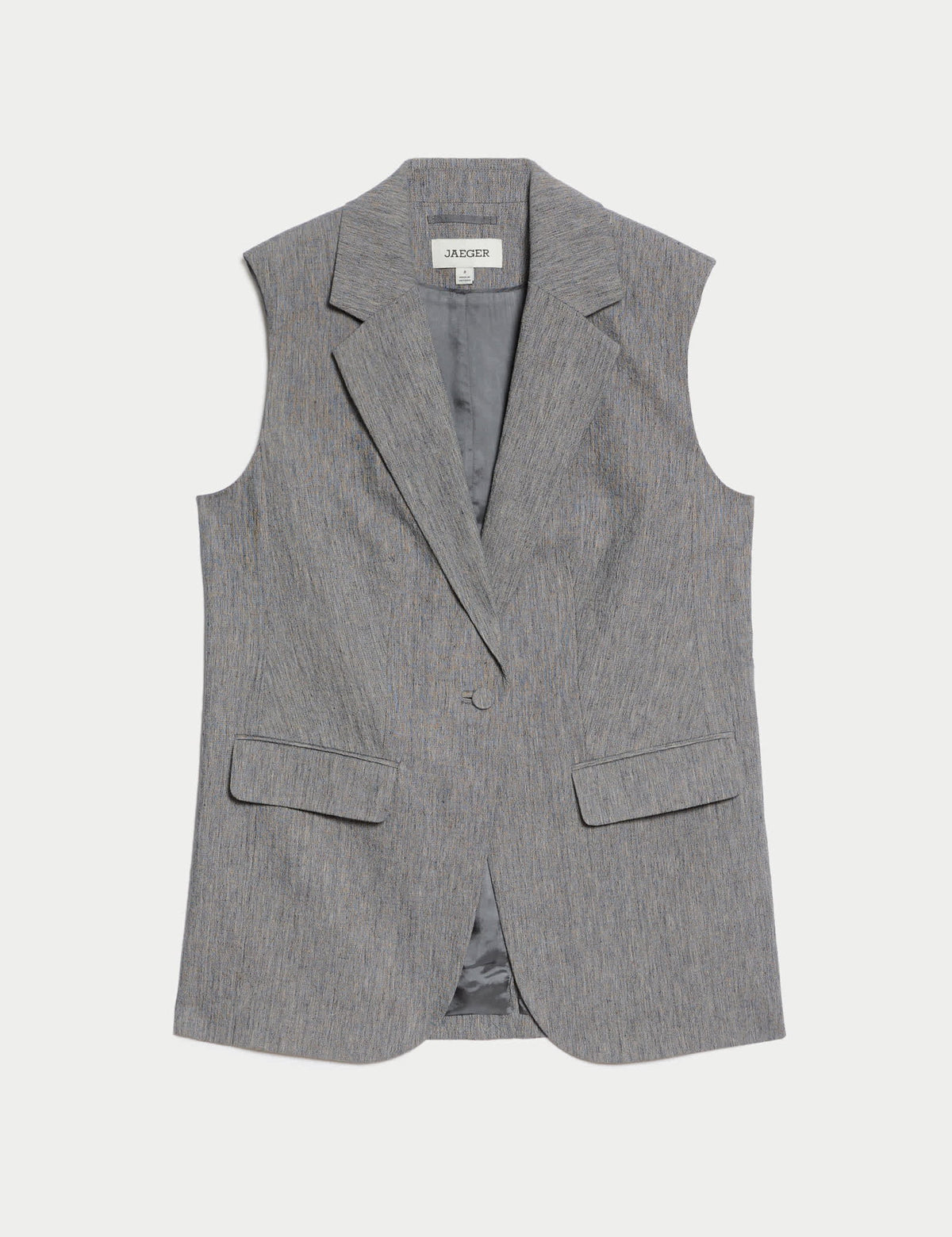 Pamuk Karışımlı Kolsuz Uzun Blazer