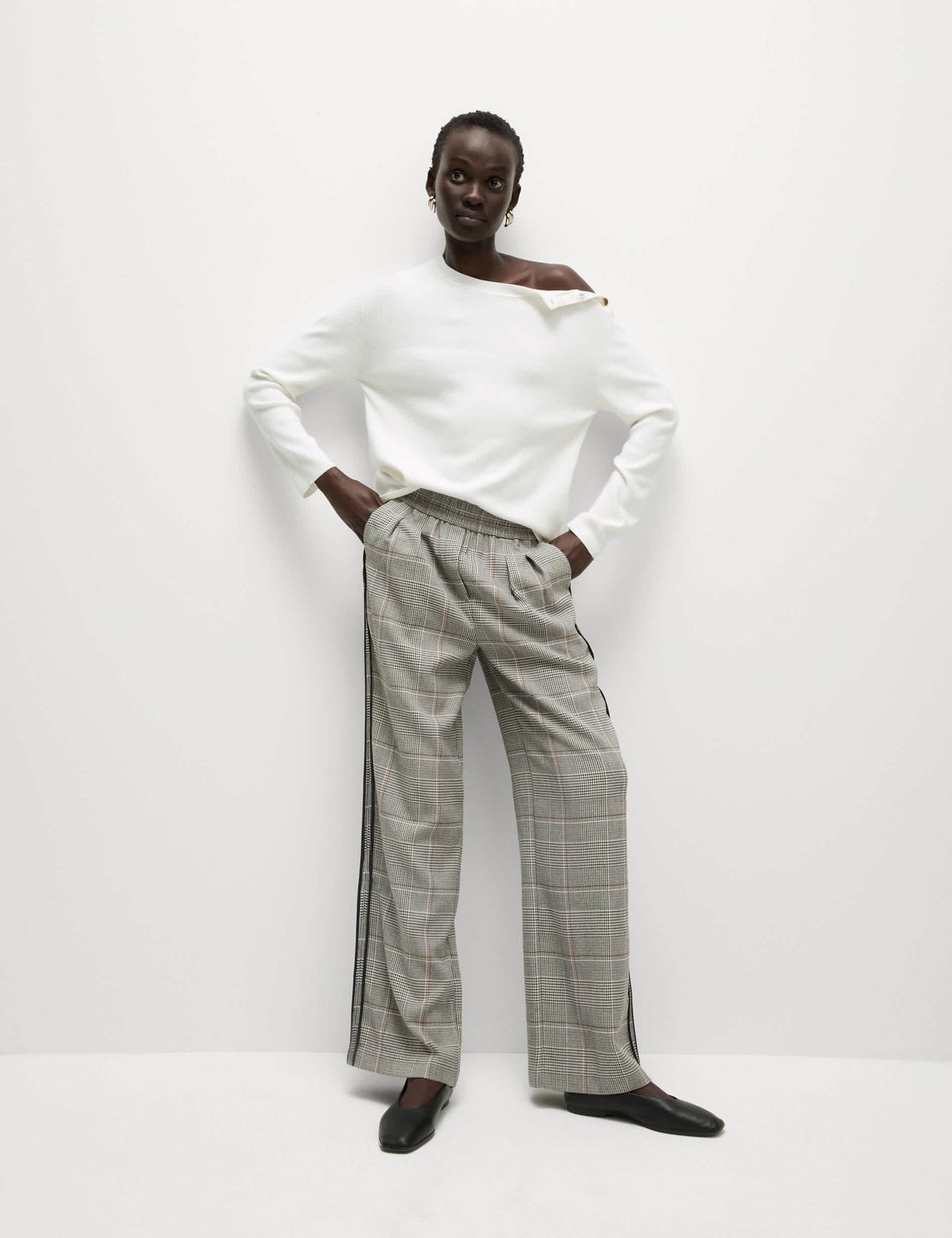 Şerit Detaylı Wide Leg Pantolon