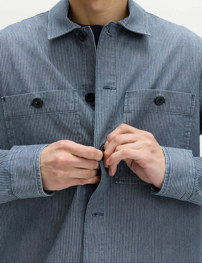 Pamuklu Çizgili Denim Gömlek Ceket