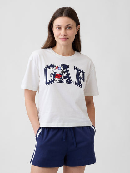 Beyaz Peanuts Oversized Gap Americana Logo T-shirt