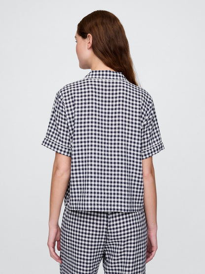 Lacivert Keten Karışımı Pijama Üstü