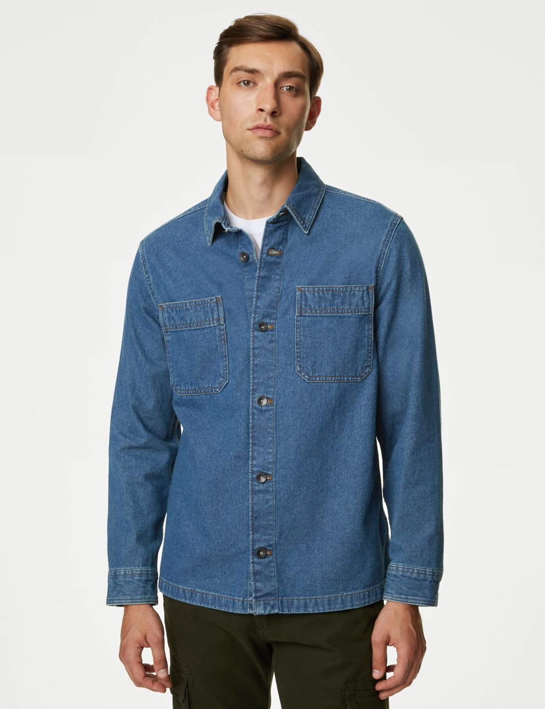 Saf Pamuklu Denim Gömlek Ceket