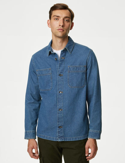 Saf Pamuklu Denim Gömlek Ceket