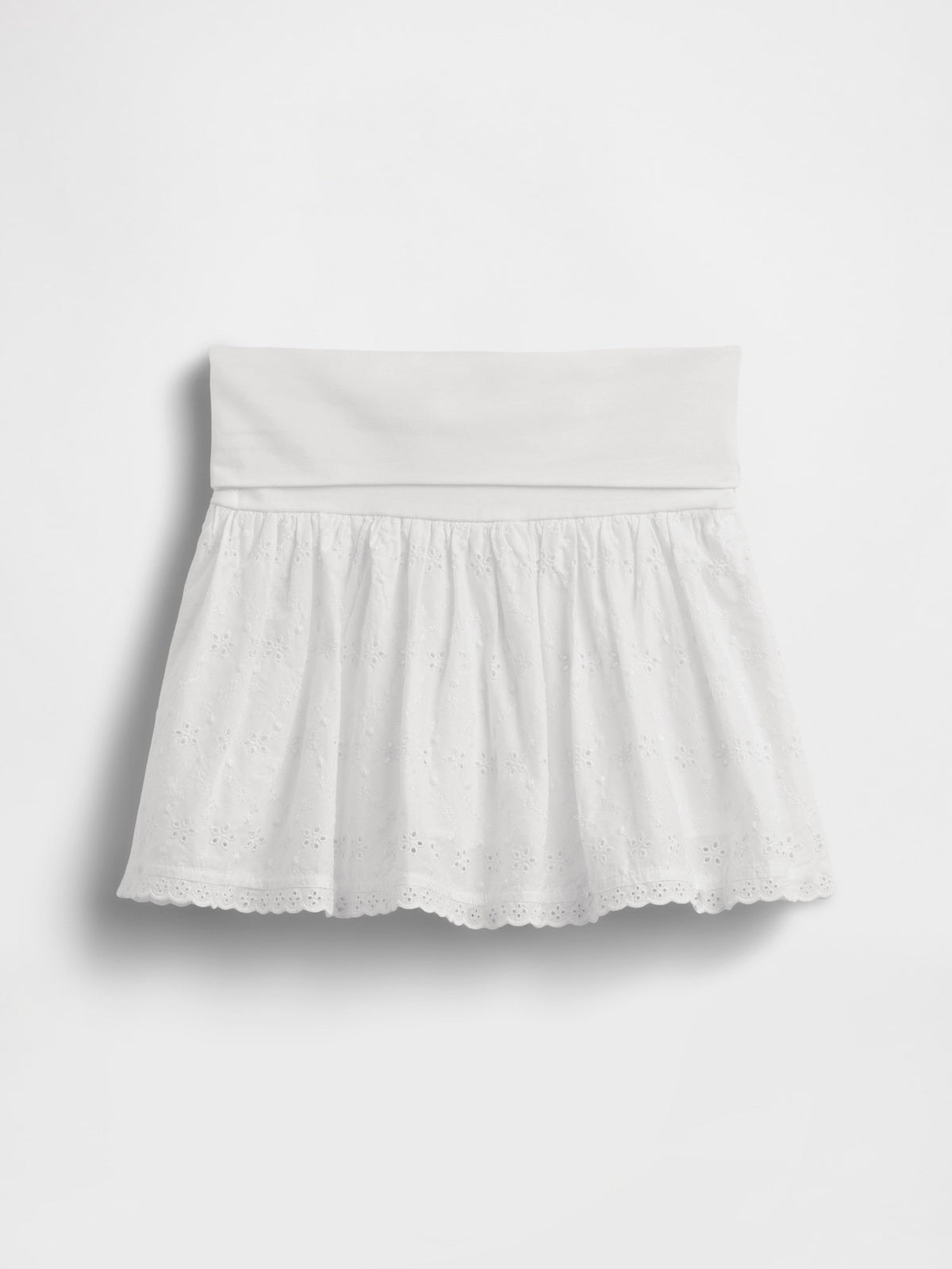 Beyaz Eyelet Katlanabilir Bel Detaylı Şort Etek