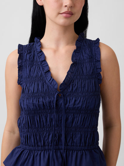 Lacivert Smocked Kolsuz Bluz