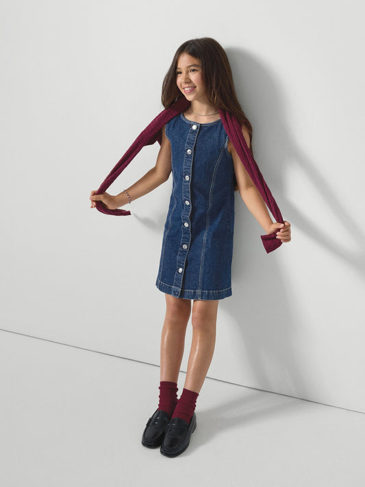 Koyu Mavi Kids Denim Elbise