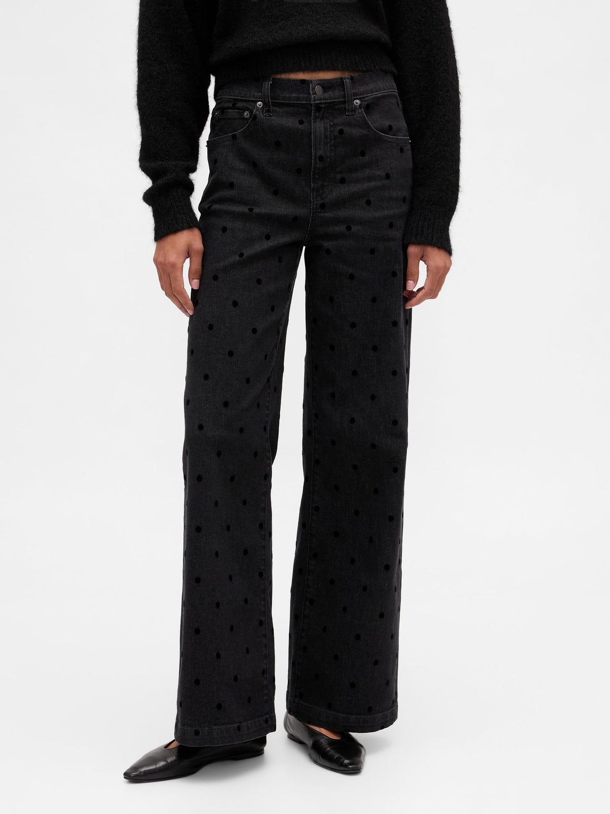 Siyah High Rise Stride Wide-leg Jean Pantolon
