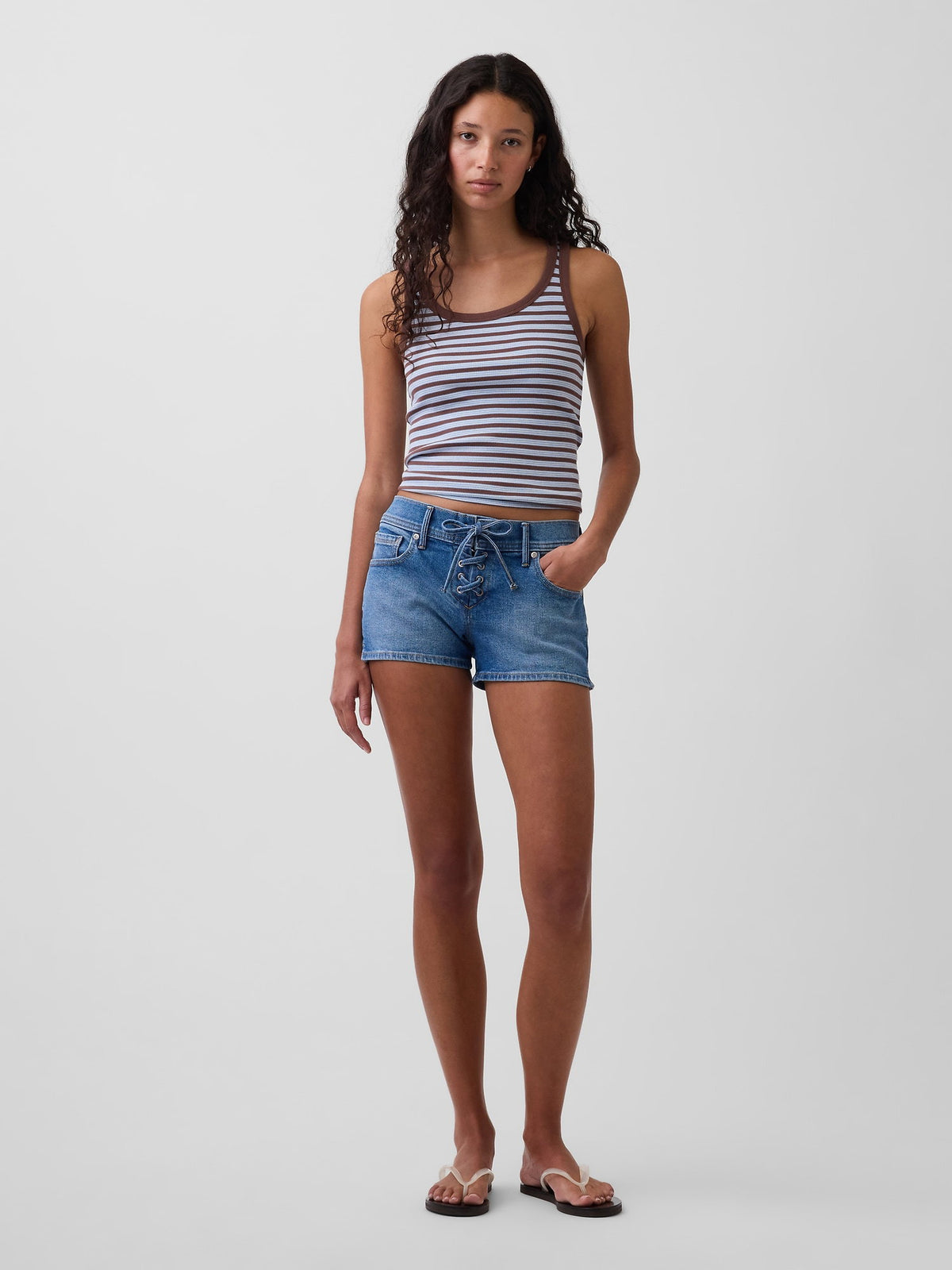 Mavi 3 Low Rise Lace-up Denim Şort