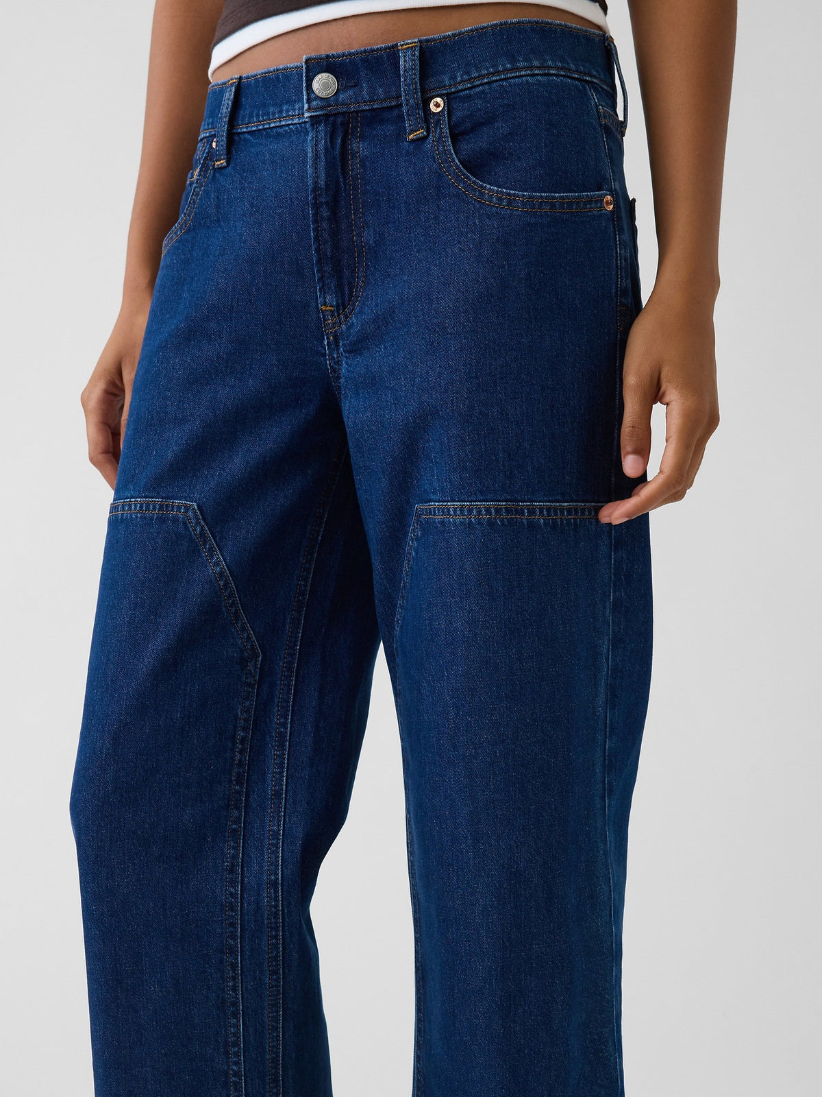 Koyu Mavi Low Rise Double-knee '90s Jean Pantolon