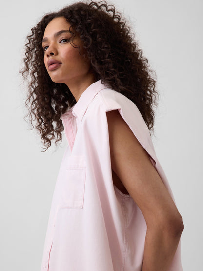 Açık Pembe Gap × Hfr Ultrasoft Denim Wide-shoulder Gömlek By Nicole Benefield Portfolio