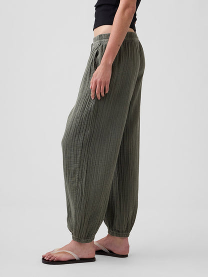 Haki Pamuk Gauze Barrel Jogger Pantolon