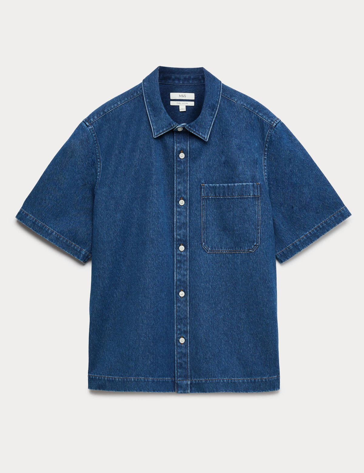 Saf Pamuklu Denim Kısa Kollu Gömlek