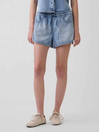Açık Mavi Mid Rise Ultrasoft Denim Easy Dolphin Şort