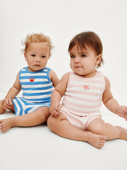 Pembe Bebek Havlu Terry Çizgili Outfit Set