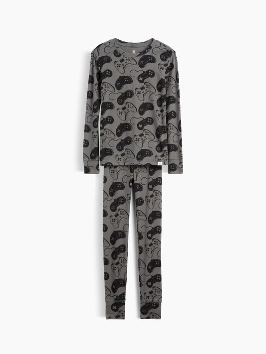 Gri Organik Brushed Pamuk Pijama Takımı