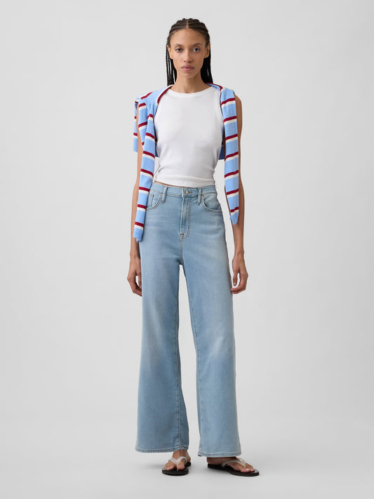 Açık Mavi High Rise Wide-leg Jean Pantolon