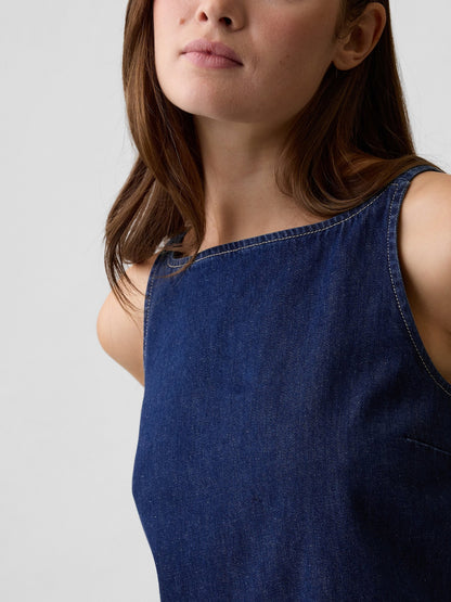 Koyu Mavi Denim Shell Kolsuz Bluz