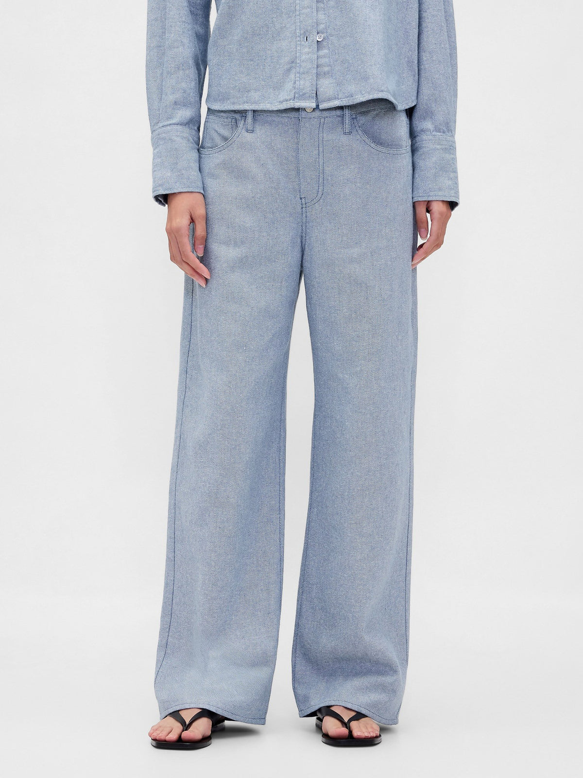 Mavi Keten Karışımı Wide-leg Pantolon