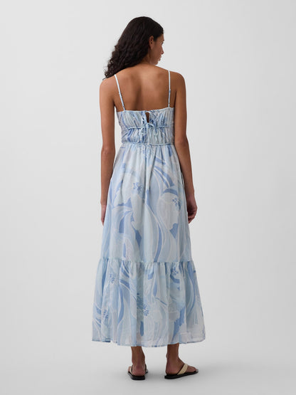 Açık Mavi Tiered Tie-back Maxi Elbise