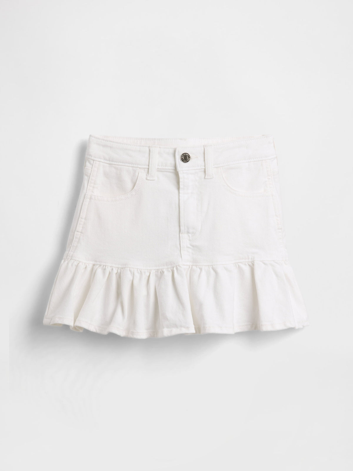 Beyaz Denim Volanlı Mini Etek