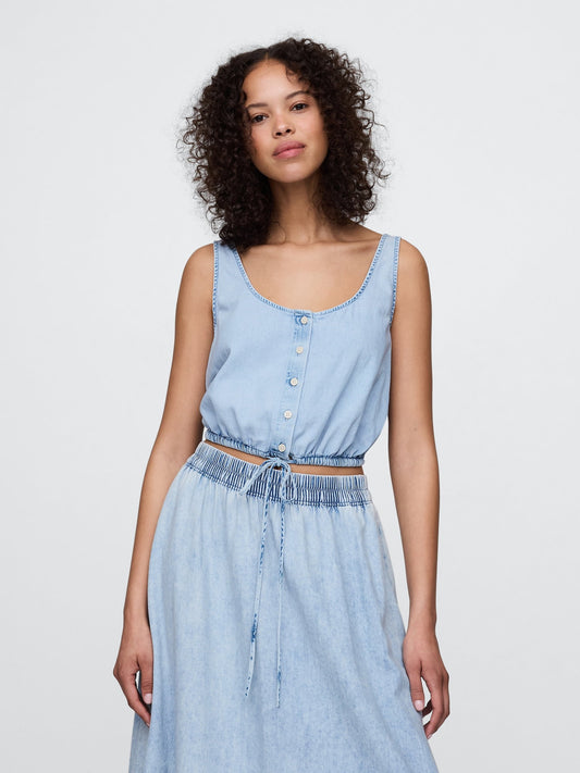 Mavi Denim Büzgülü Crop Bluz