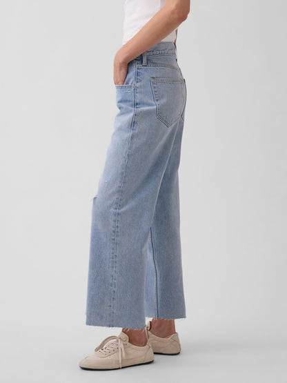 Açık Mavi Low Slung Relaxed Crop Jean Pantolon