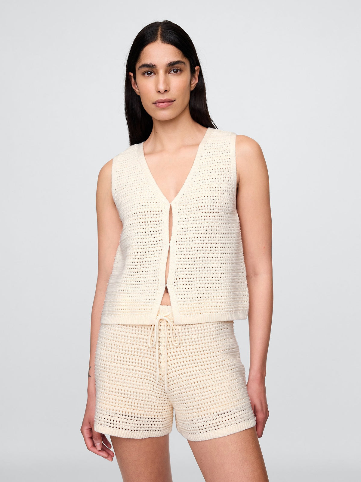 Beyaz 100% Pamuk Crochet Yelek