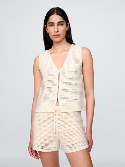 Beyaz 100% Pamuk Crochet Yelek