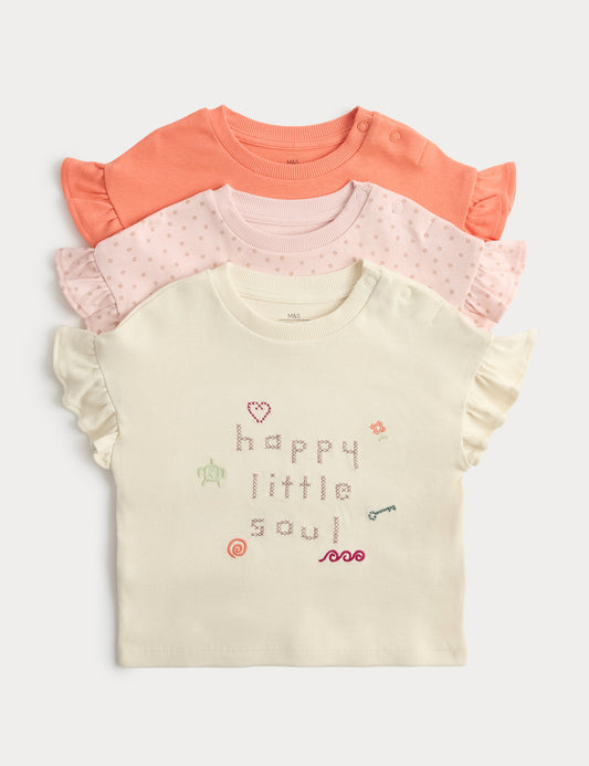 3'lü Desenli Pamuklu T-shirt
